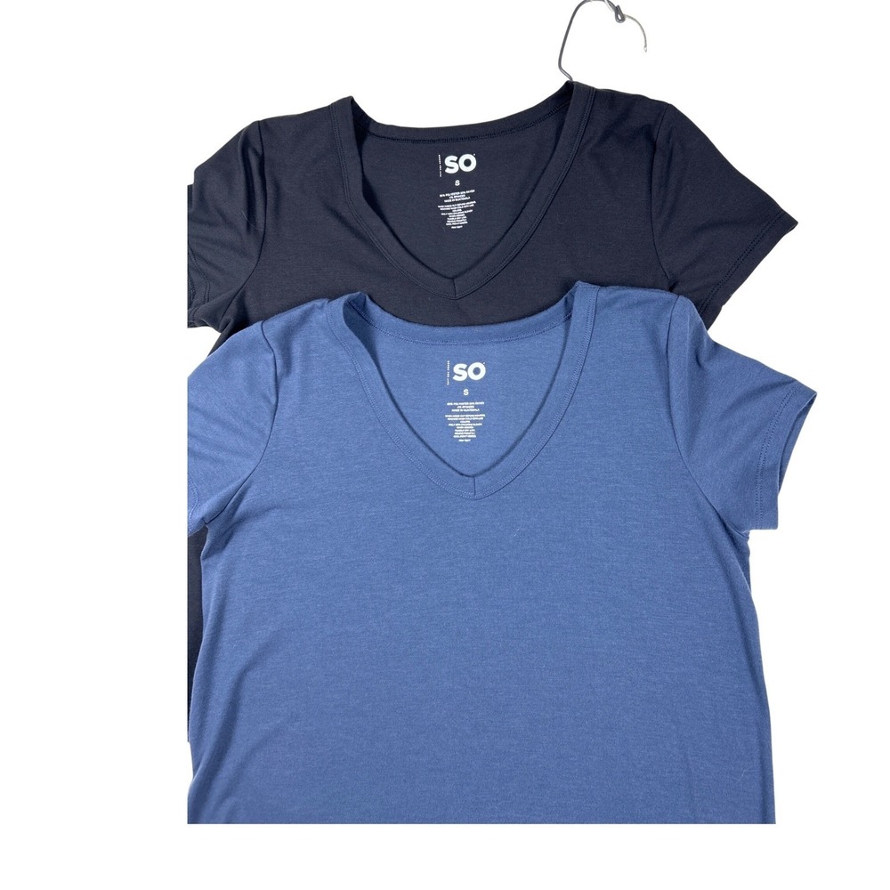 SO Goods for Life Women's V-Neck Shirt 2 Pack Navy Blue Black Small Curved Hem
